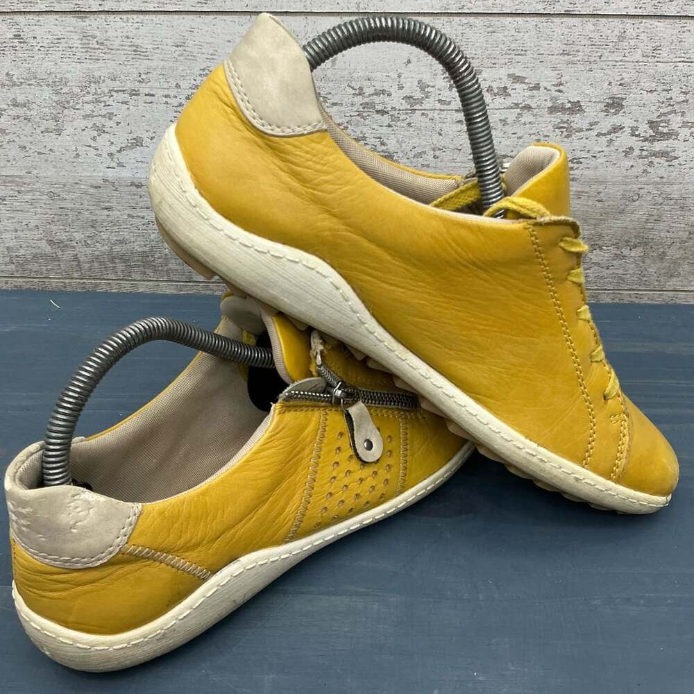 Remonte R1432 Liv Yellow Leather Zip Lace-Up Sneakers Size 40 US 9-9.5